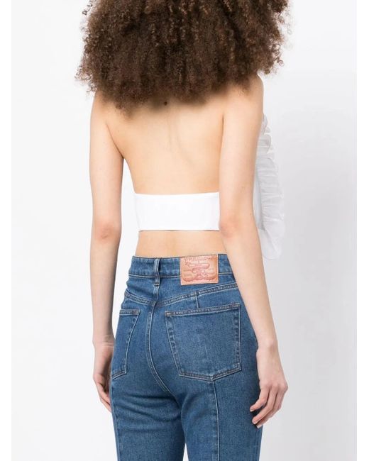 Area White Crystal-Embellished Cropped Top