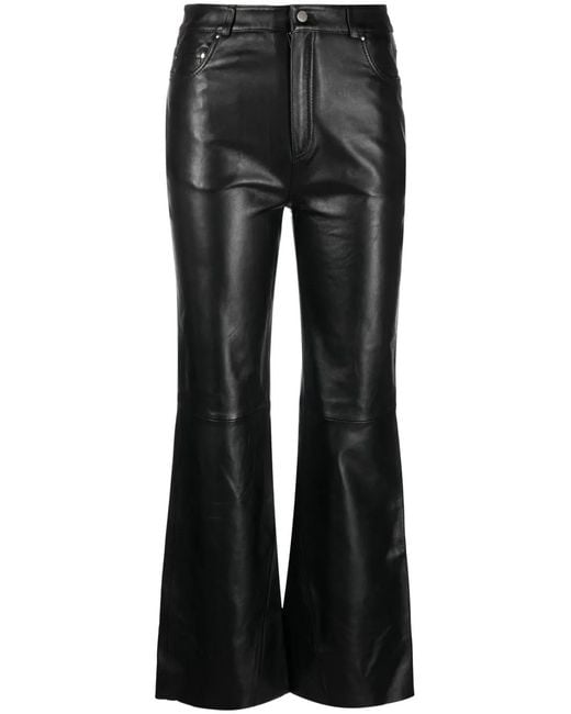 Maje Black Mid-Rise Leather Flared Trousers