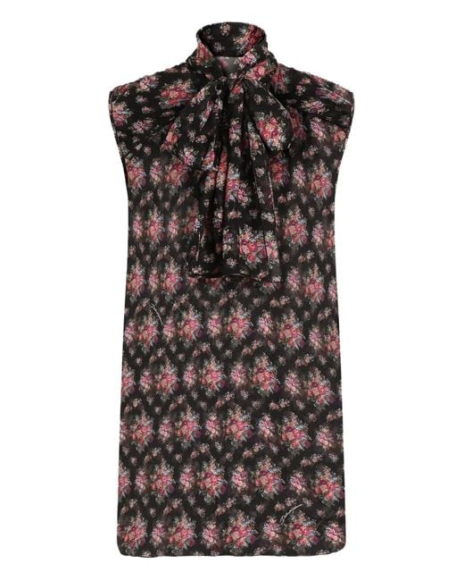 Dolce & Gabbana Black Floral-Print Bow Top