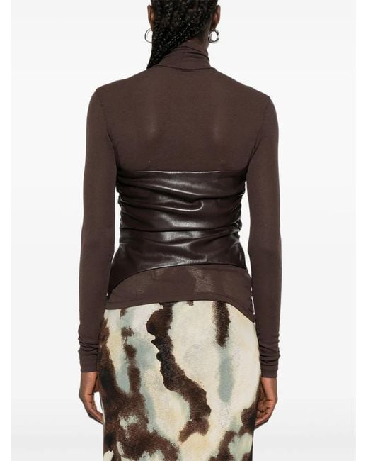 Nanushka Brown Draped-Panel Turtleneck Top