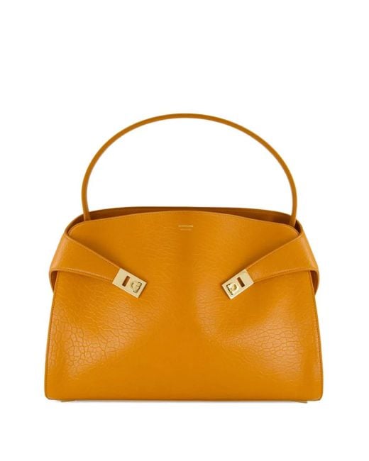 Ferragamo Orange Medium Hug Maxi-Grain Leather Shoulder Bag
