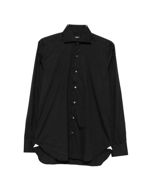 Barba Napoli Black Spread-Collar Long-Sleeve Shirt for men