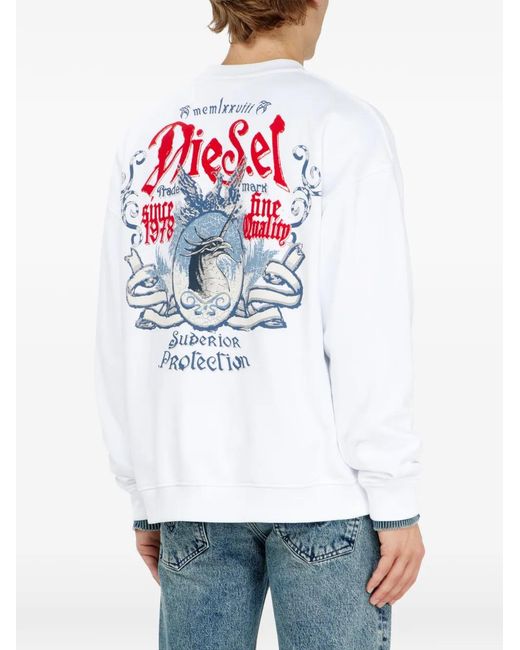 DIESEL White Sweat-Shirt En Coton À Graphismes Floqués for men