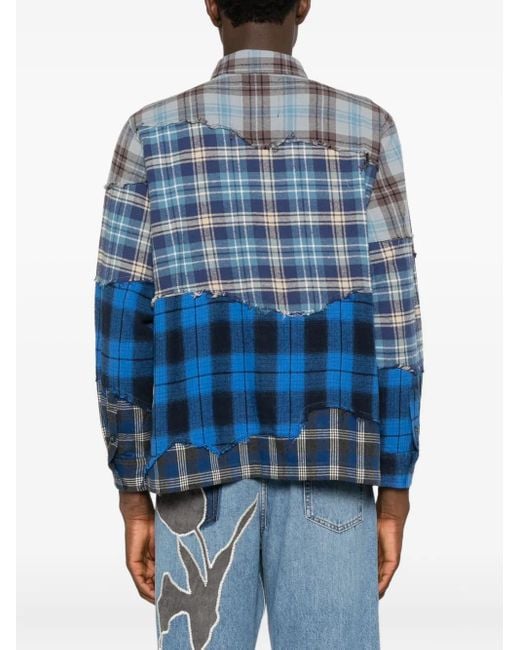 Kidsuper Blue Face-Appliqué Patchwork Shirt for men