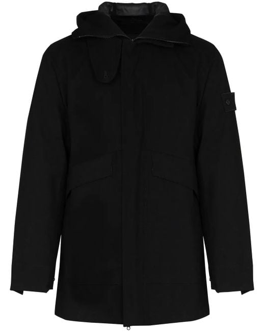 Stone Island Black Compass-patch Hooded Jacket for men