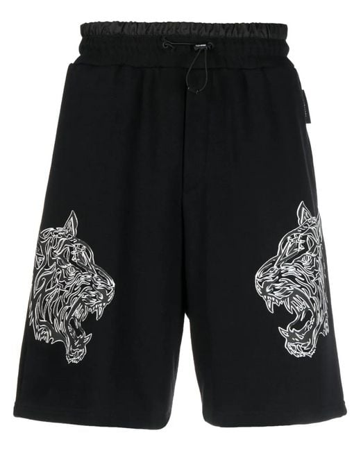 Philipp Plein Black Tiger Elasticated Waist Shorts for men