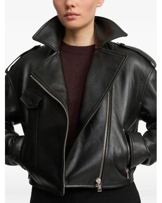 Yves Salomon レザーライダースジャケット Black