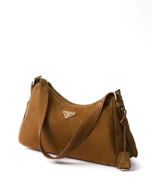 Prada Medium Suède Schoudertas in het Brown
