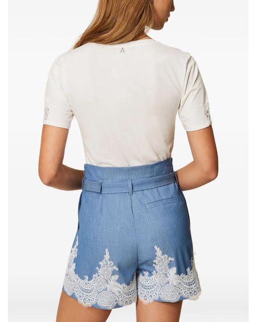 Twinset Blue Lace-Detail Belted Short