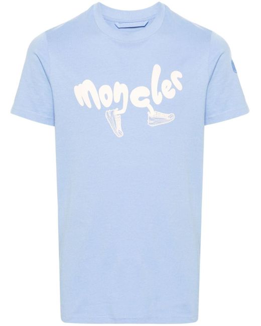 Moncler Blue Logo-print Cotton T-shirt for men