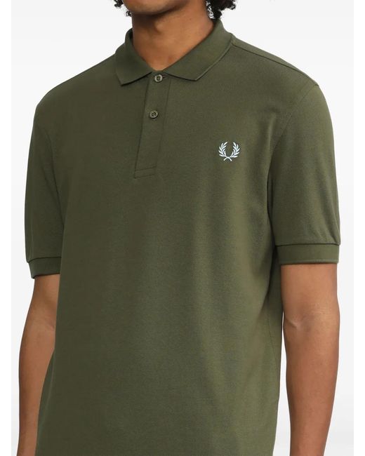 Fred Perry Green Logo-Embroidered Cotton Polo Shirt for men