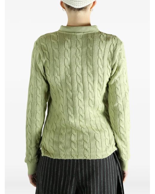 Polo Ralph Lauren Green Cable-Knit Buttoned Polo Top