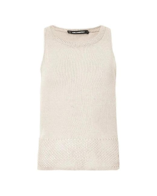 Karl Lagerfeld Natural Crochet-Knit Top