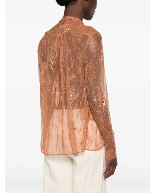 Forte_forte Orange Lace Pussy-Bow Shirt