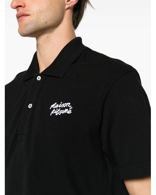 Maison Kitsuné Black Handwriting Logo-embroidered Polo Shirt for men