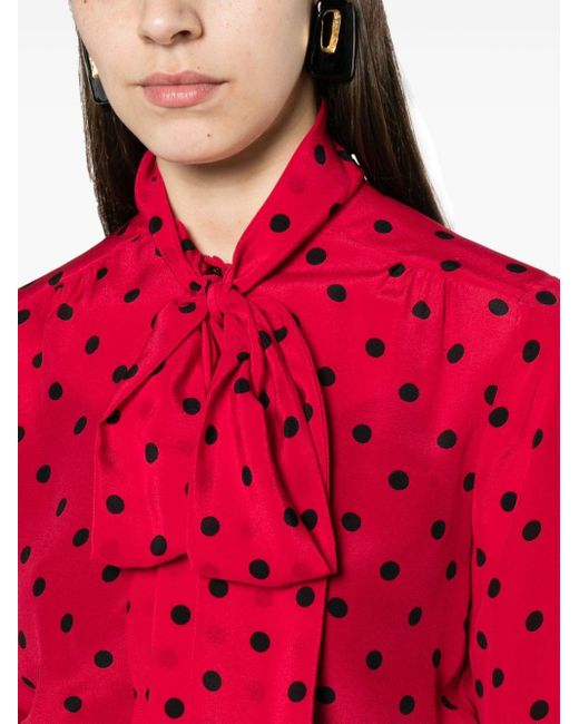 Moschino Red Pussy-bow Collar Silk Blouse