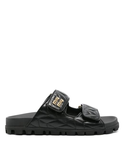 Miu Miu Quilted Nappa Sandals in Black | Lyst
