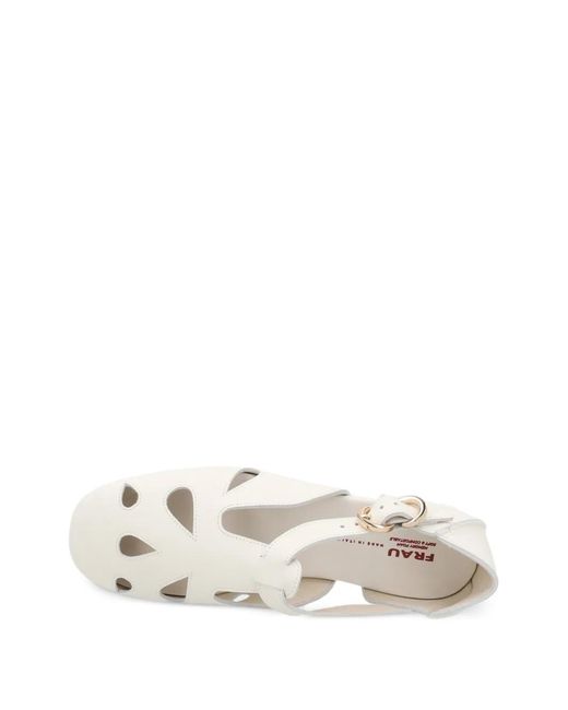 Frau White Cut-Out Buckle-Fastening Ballet Flats