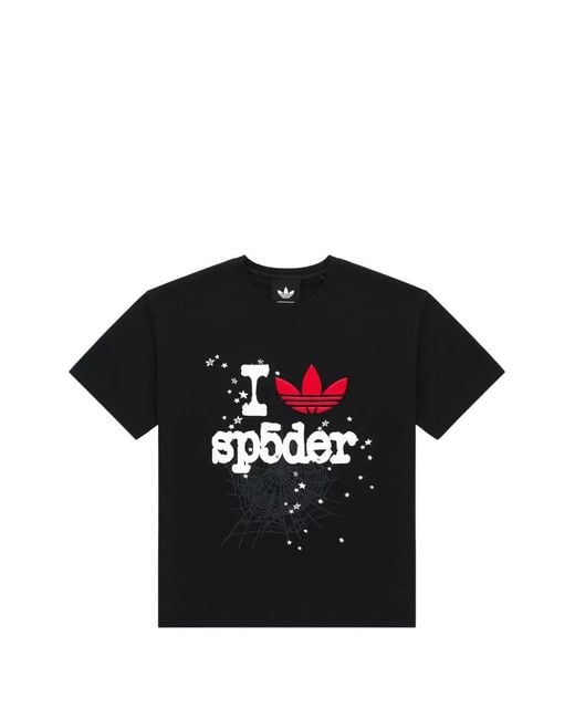 Sp5der Black X Adidas Graphic-Print T-Shirt for men