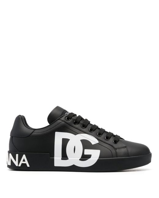 Dolce & Gabbana Leather Portofino Sneakers Met Dg -logo in het Black voor heren
