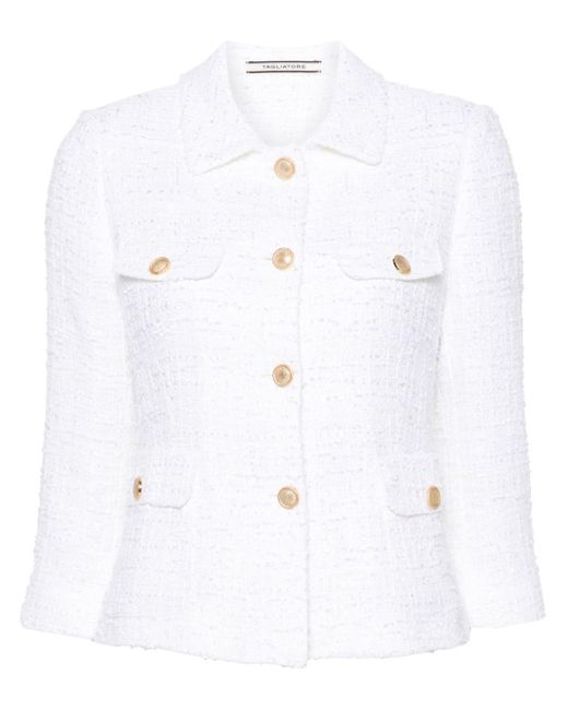 Tagliatore White Tweed Cropped Jacket