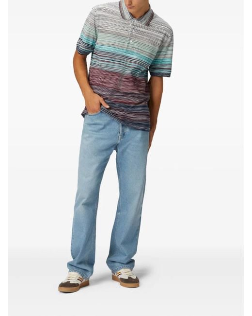 Missoni Blue Striped Cotton Polo Shirt for men