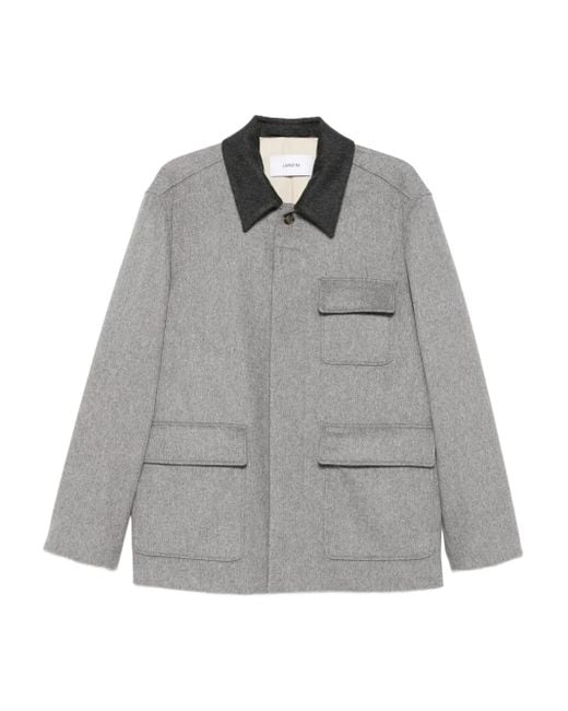 Lardini Gray Contrast-Collar Wool Shirt Jacket for men