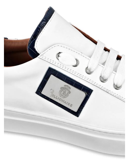 Billionaire White Logo-Plaque Leather Sneakers for men
