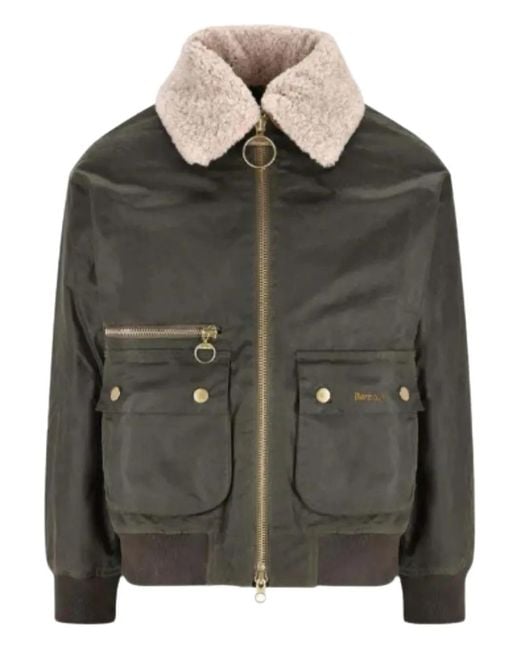 Barbour Green Shearling-Collar Pocket Jacket for men