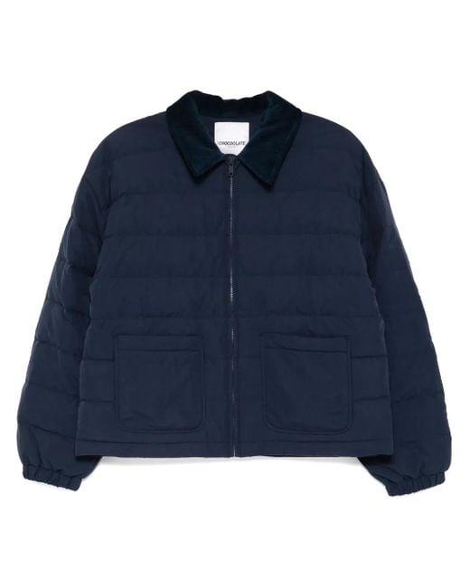 Chocoolate Blue Corduroy-Collar Puffer Jacket
