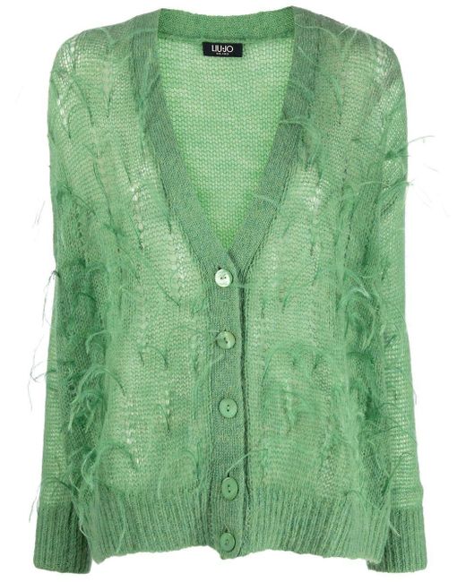 Liu Jo Feather-detail V-neck Cardigan in Green | Lyst Australia
