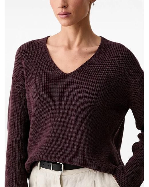 Marc O' Polo Red Ribbed V-Neck Sweater