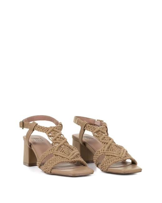 Bibi Lou Brown Braided-Leather Block-Heel Sandals