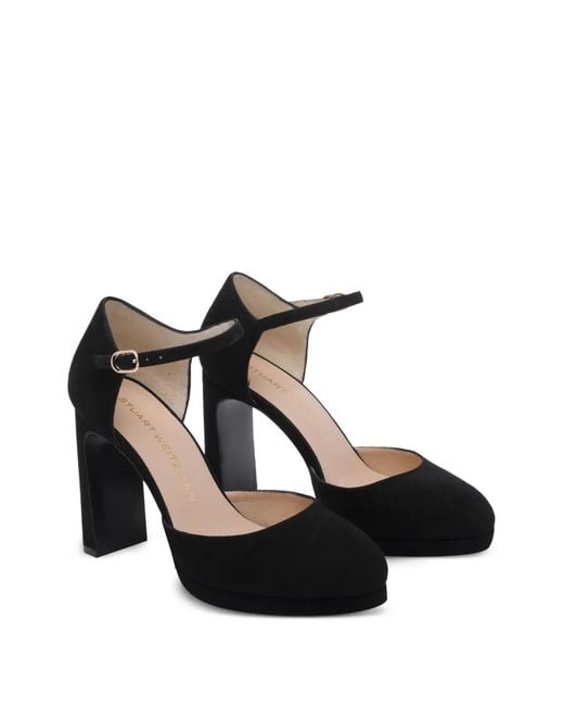 Stuart Weitzman Black Babette Round Toe Buckle Pumps
