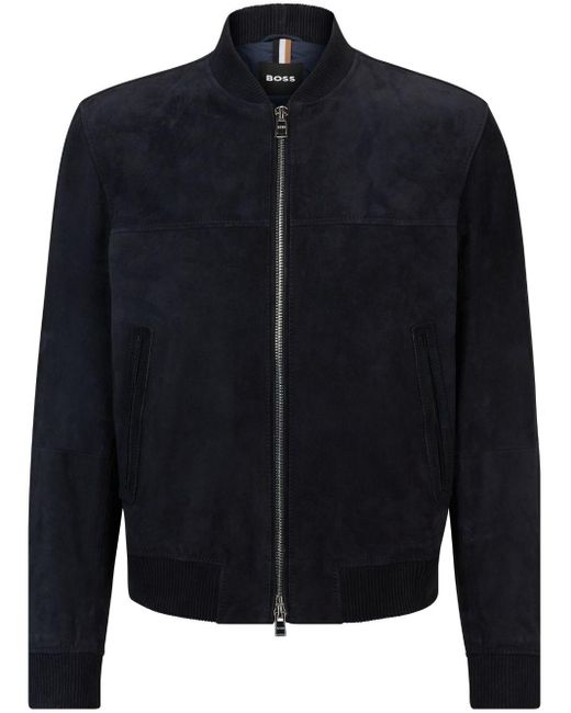 Boss Blue Suede Bomber Jacket for men