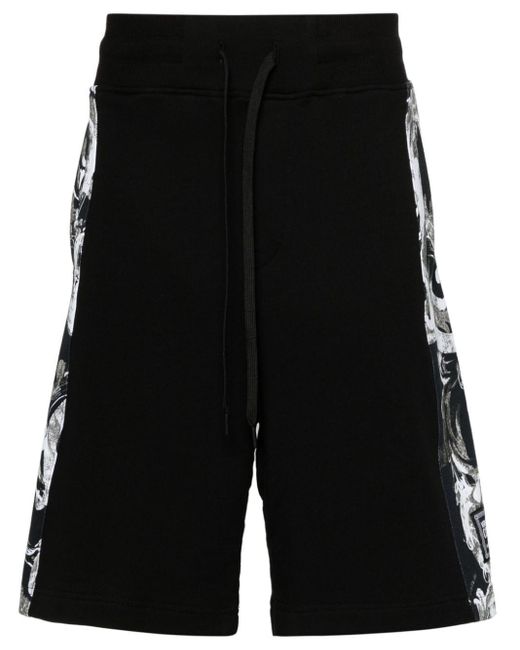 Versace Black Watercolour Couture-print Track Shorts for men