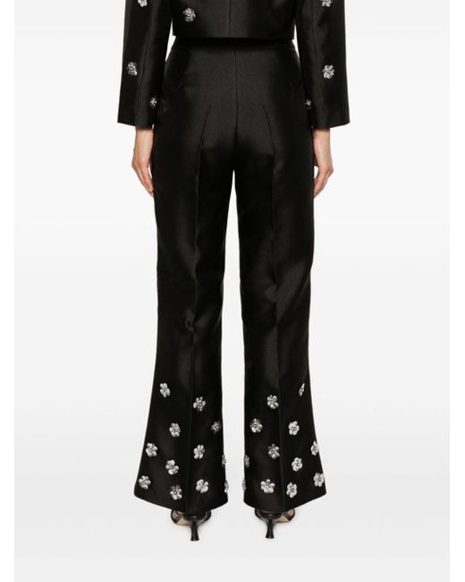 Sandro Black Flower-embellished Flared Trousers