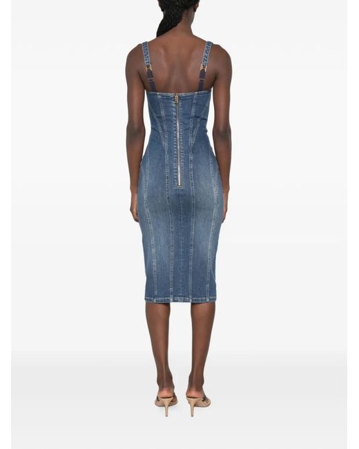 Elisabetta Franchi Blue Panelled Square-Neck Dress