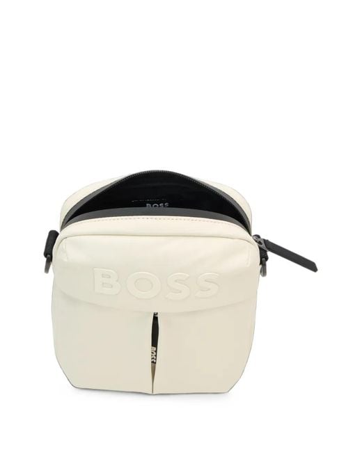 Boss White Logo-Emed Messenger Bag for men