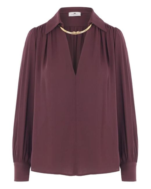 Blusa Con Colletto Plissettato di Elisabetta Franchi in Purple