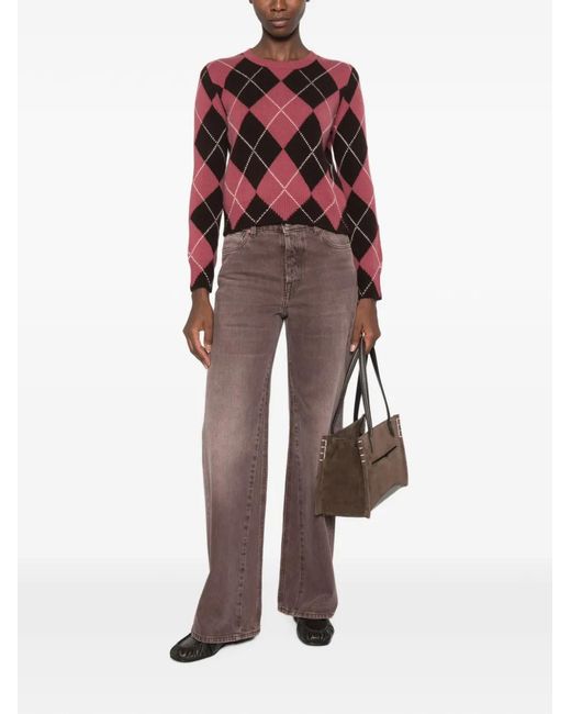 Be You Red Argyle-Pattern Crew Neck Sweater