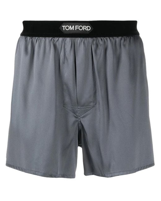 Tom Ford Gray Logo-Waistband Silk-Blend Boxer Shorts for men