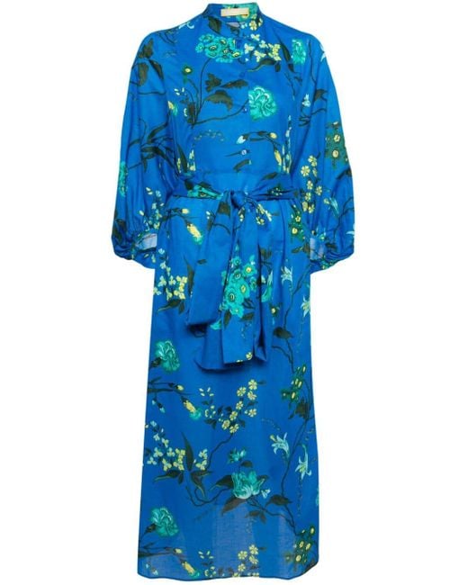 Erdem Blue Floral-print Cotton-blend Dress