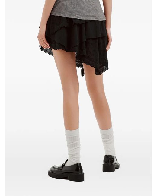 B+ AB Black Broderie-Anglaise Tiered Asymmetric Cotton Mini Skirt