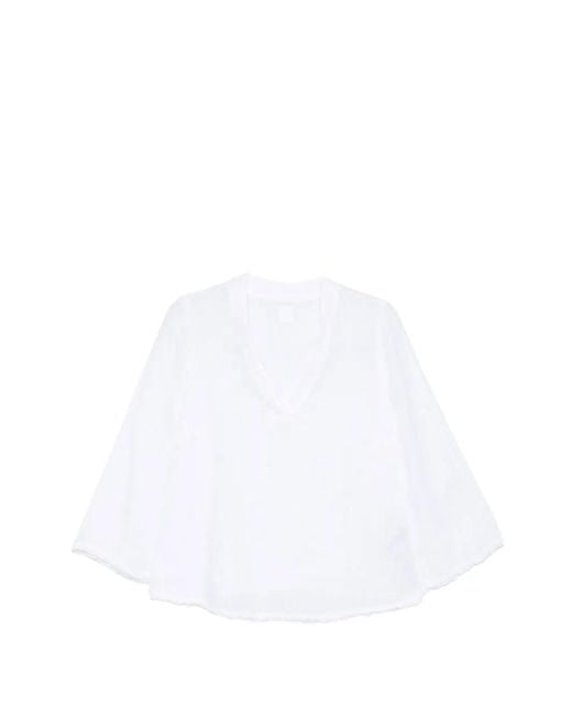 120% Lino White V-Neck Blouse