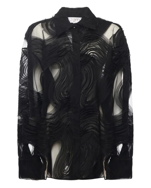 Genny Black Wave-Motif Shirt