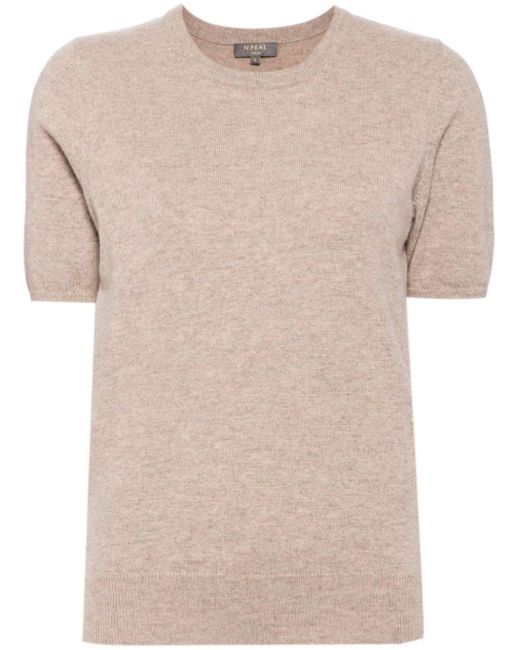 N.Peal Cashmere Natural Short-sleeved Cashmere Top