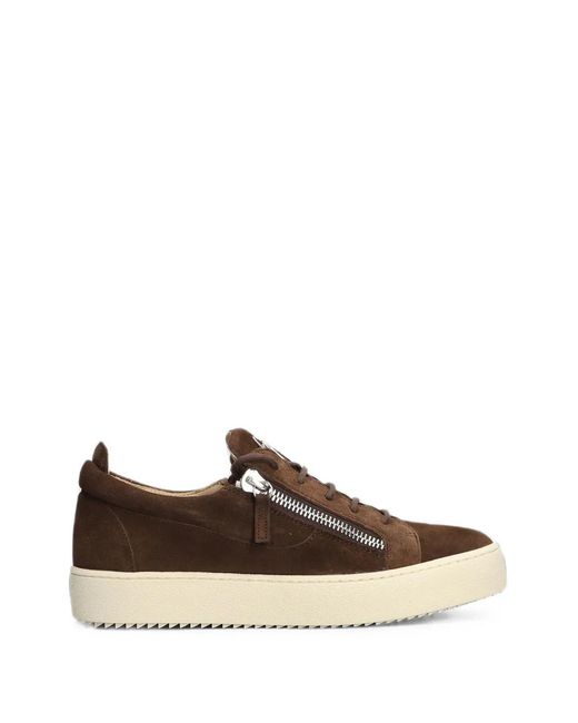 Giuseppe Zanotti Brown Side-Zip Suede Sneakers for men