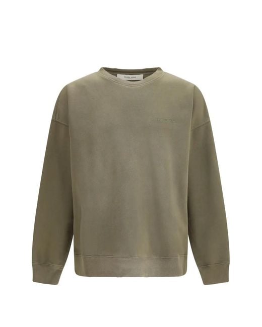 Golden Goose Deluxe Brand Green Journey Crew Neck Dyed Cotton Fleece Bleaching Effect With Embroidery