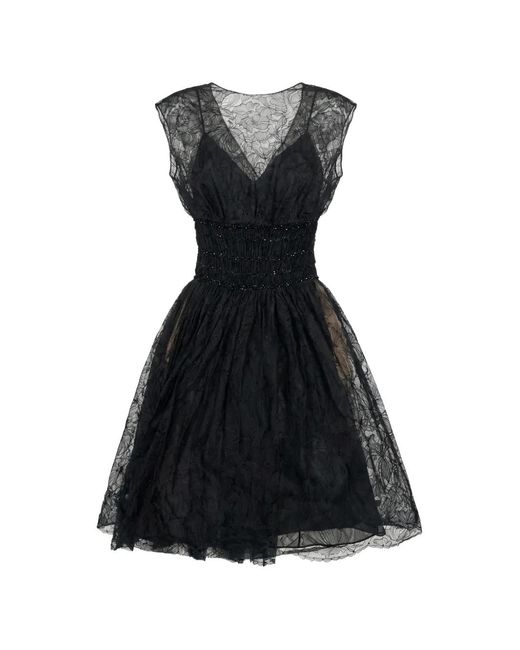 Valentino Garavani Black Lace-Overlay Sequin-Embellished Mini Dress